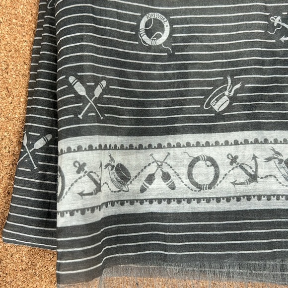 Franco Ferrari Cotton Silk Nautical  Grey White Scarf Made In Italy - Picture 6 of 17